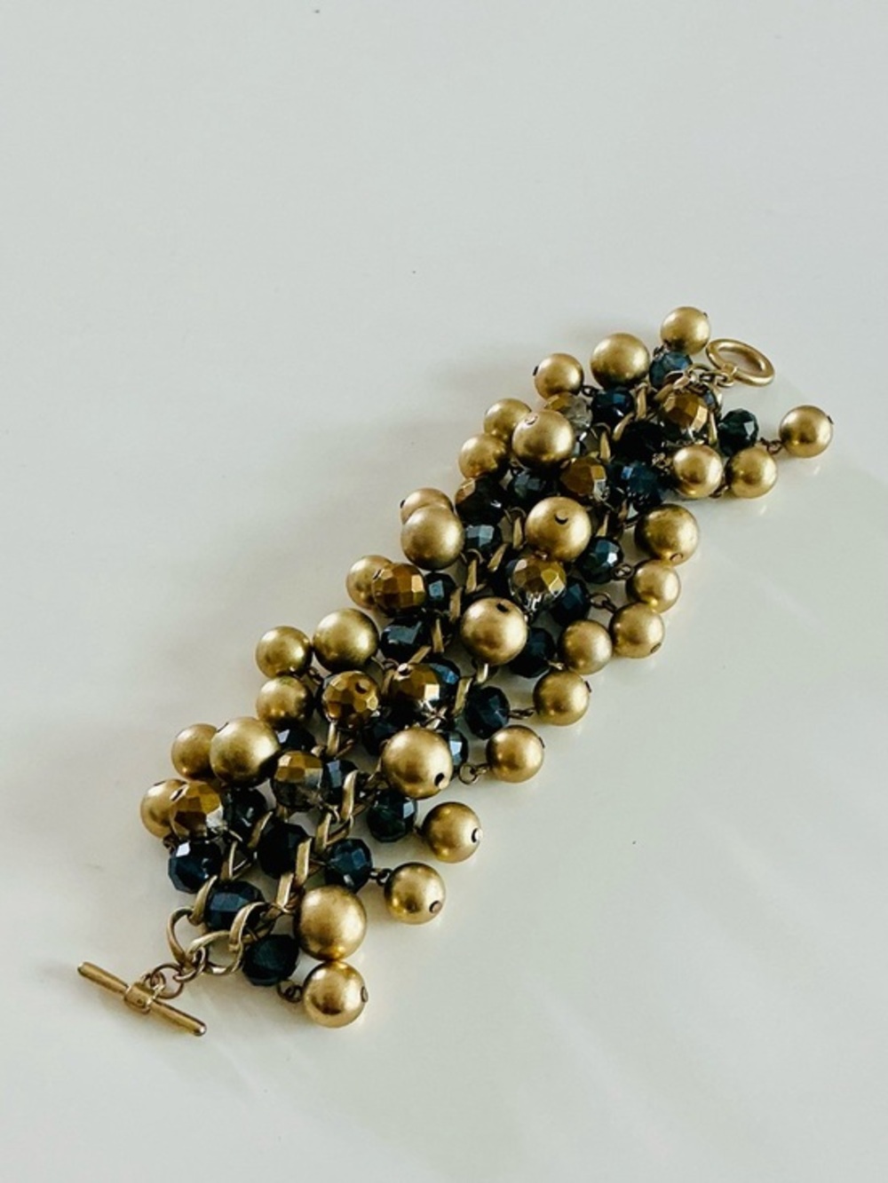 Source Unknown Gold and Black Clustered Bead Bracelet - Women Jewelry